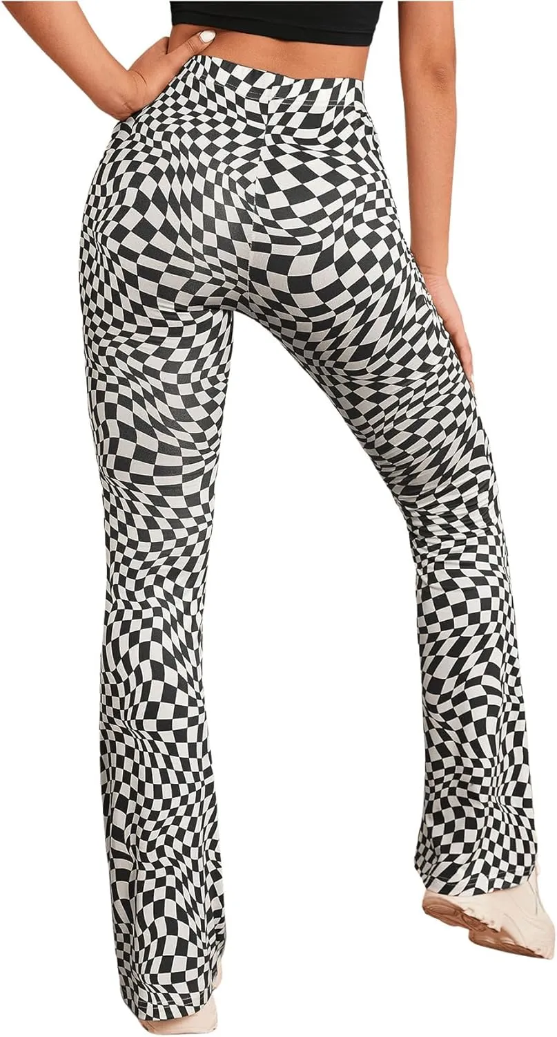 WDIRARA Women's Snakeskin High Waist Casual Flare Bell Bottom Stretch Long Pants