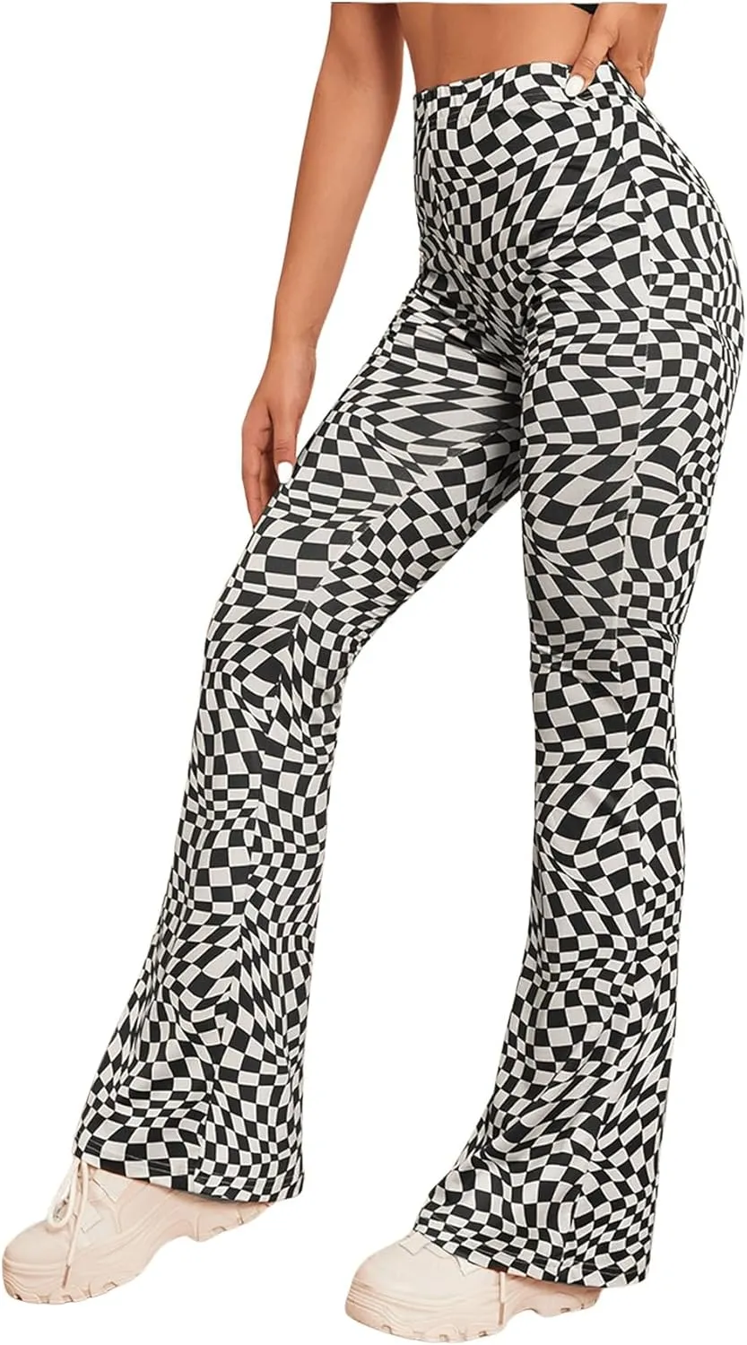 WDIRARA Women's Snakeskin High Waist Casual Flare Bell Bottom Stretch Long Pants