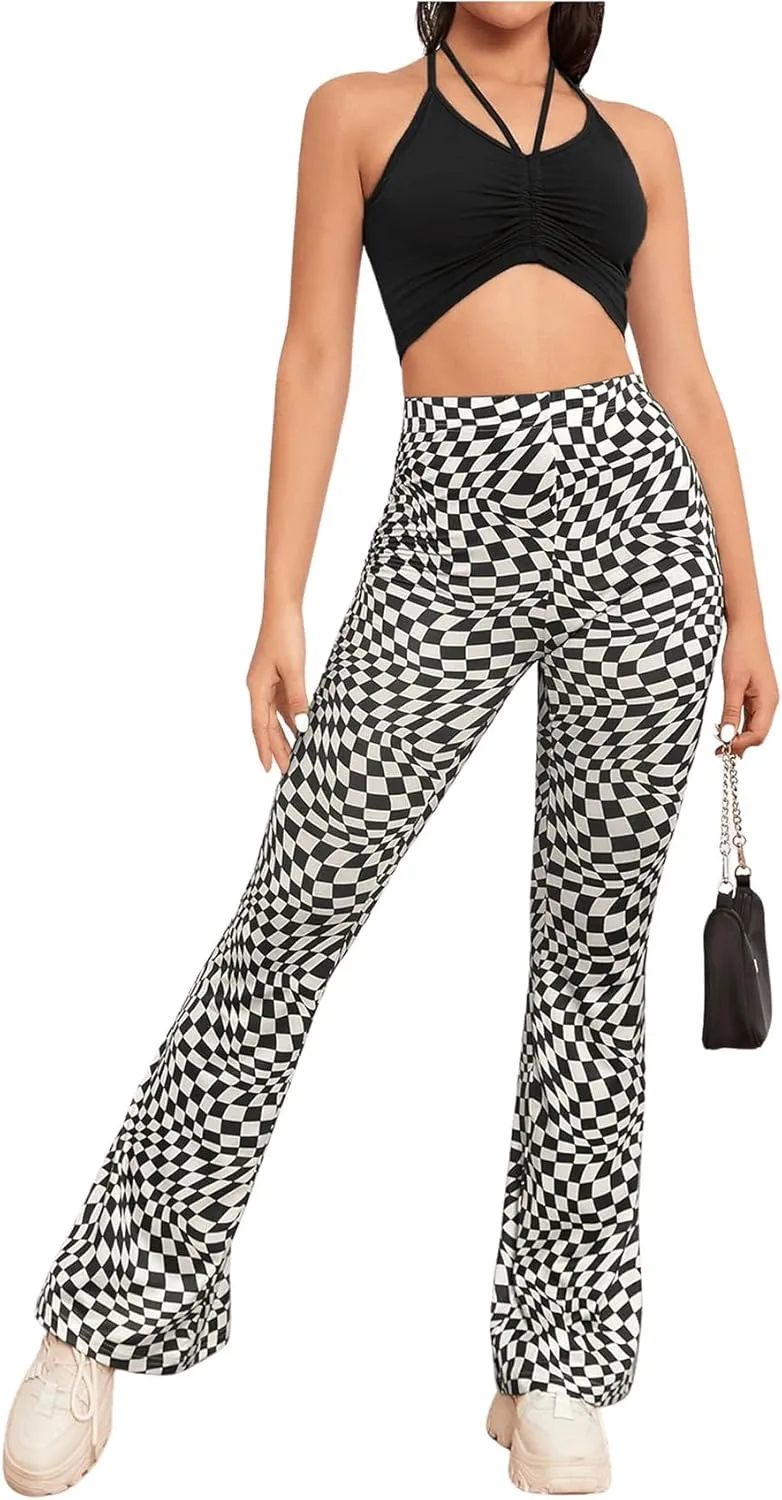 WDIRARA Women's Snakeskin High Waist Casual Flare Bell Bottom Stretch Long Pants