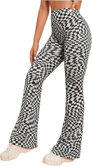 WDIRARA Women's Snakeskin High Waist Casual Flare Bell Bottom Stretch Long Pants