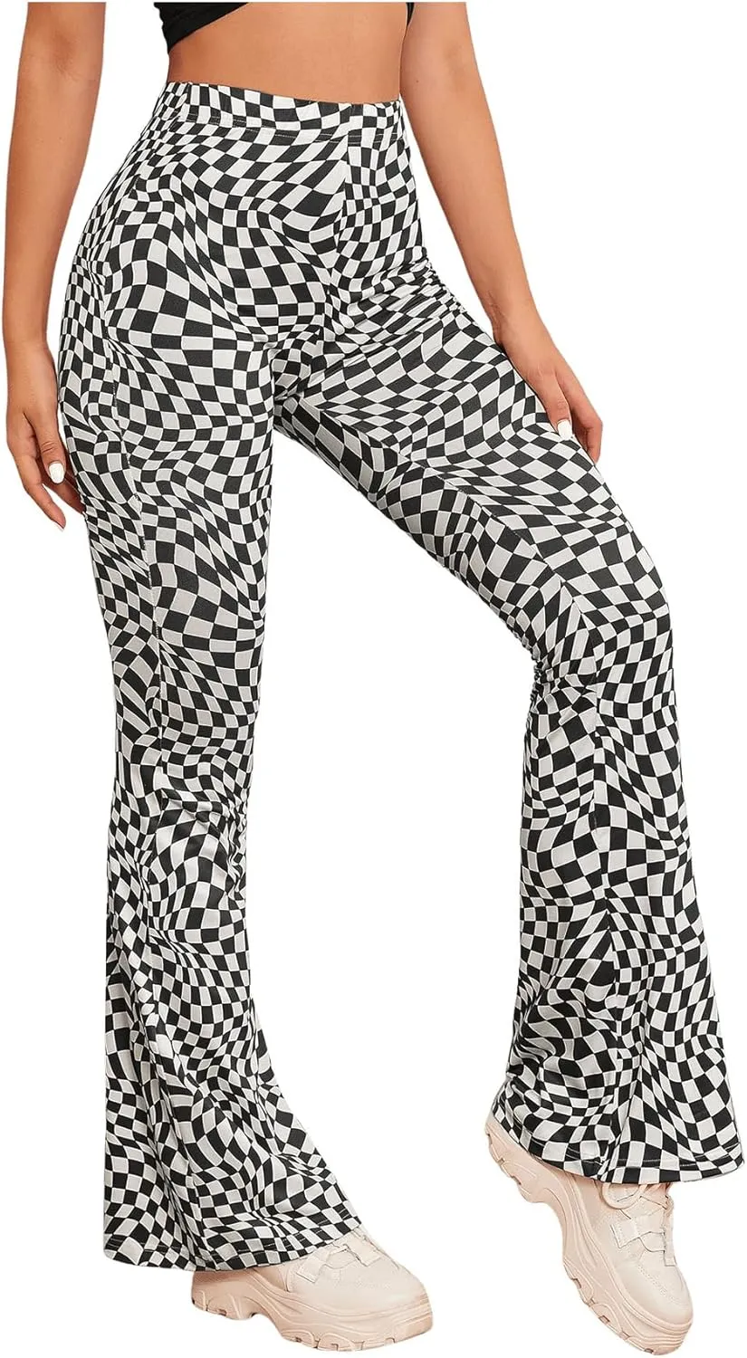 WDIRARA Women's Snakeskin High Waist Casual Flare Bell Bottom Stretch Long Pants