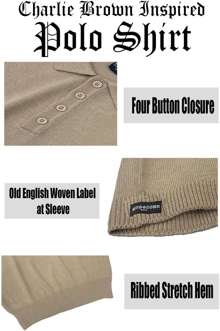 Weiv Men's Charlie Brown Polo Shirt S-5X Short Sleeve Shirt Midweight Acrylic Stretch Button Casual Top