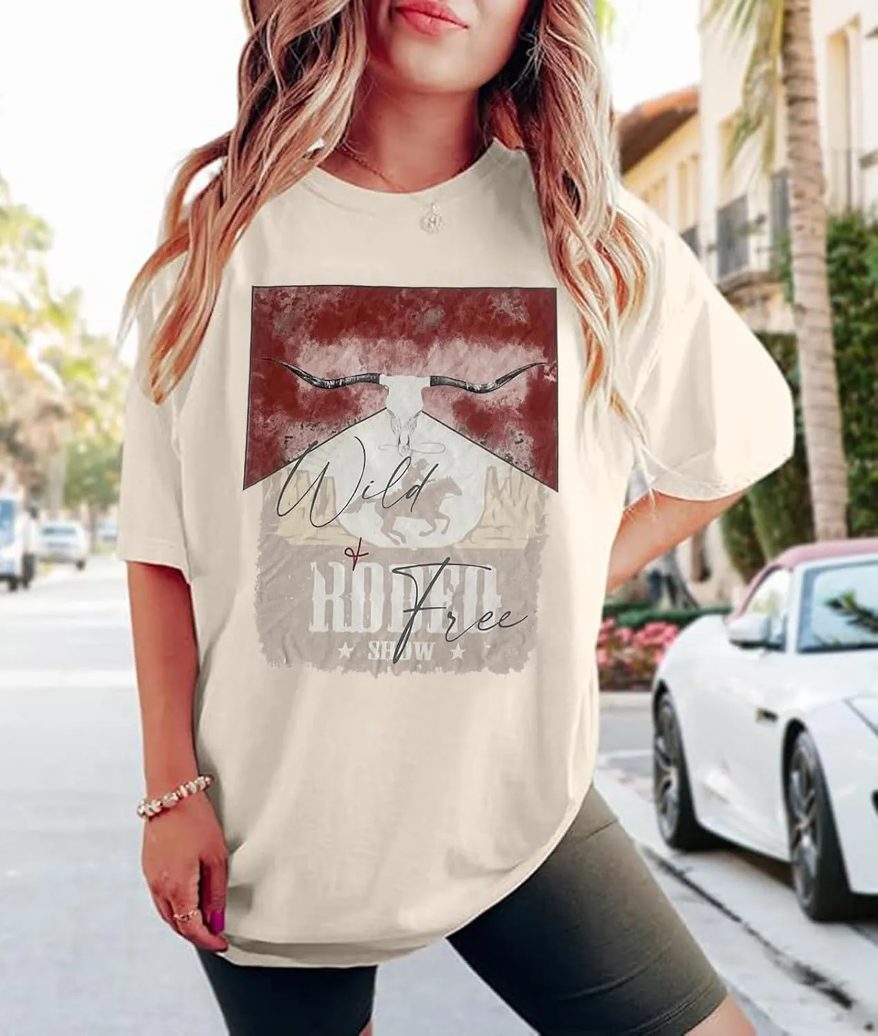 Western American Rodeo T-Shirt Women Boho Western Graphic Shirt Oversized Country Music Short Sleeve Tops