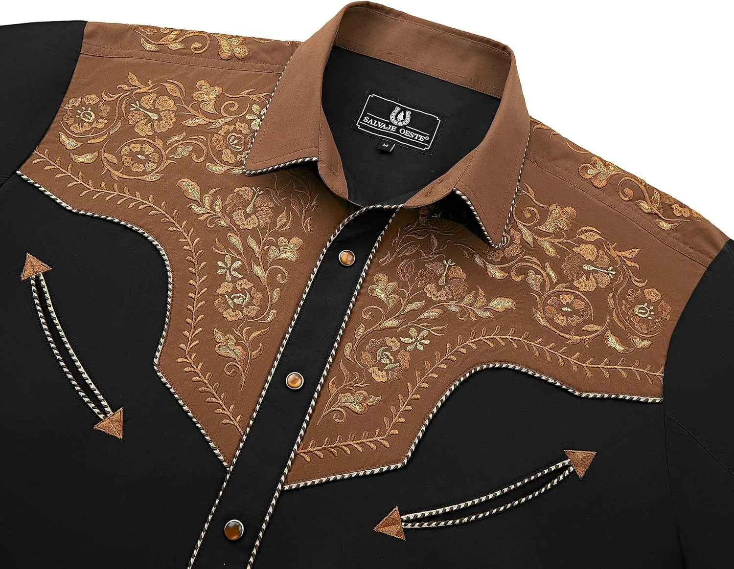 Western Embroidered Cowboy Shirts for Men, Casual Button Down Long Sleeve Shirt Floral Design Retro Shirt