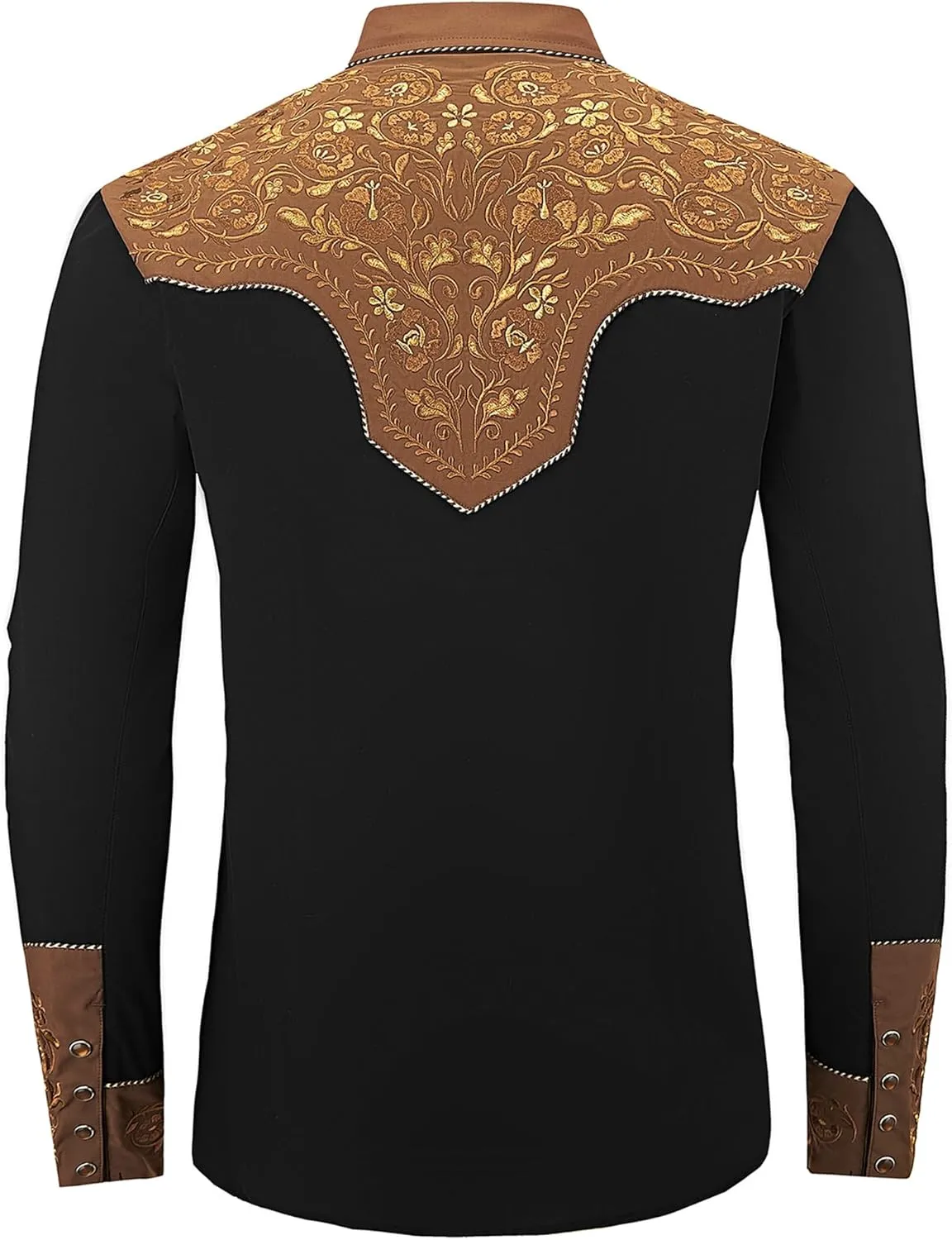 Western Embroidered Cowboy Shirts for Men, Casual Button Down Long Sleeve Shirt Floral Design Retro Shirt