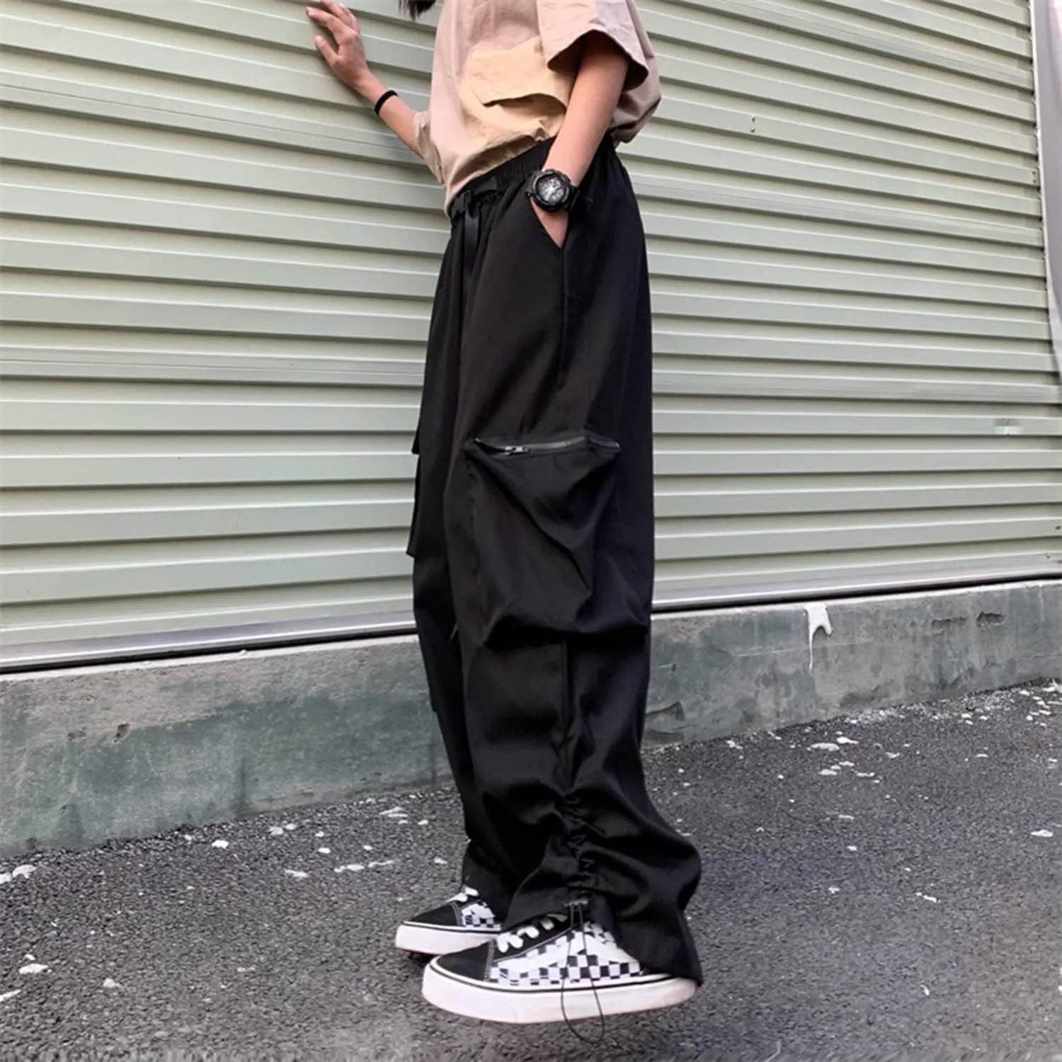 Wide Leg Cargo Pants Punk Baggy Drawstring Trousers Harajuku Fashion Wide Straight Leg Sweatpants Joggers