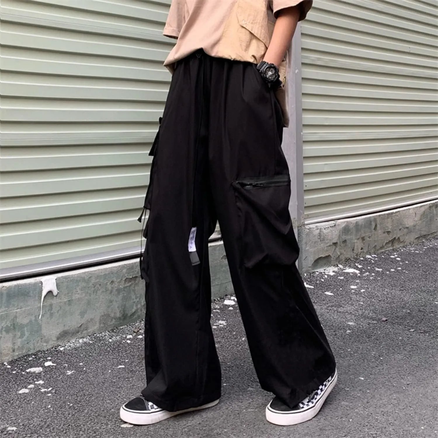 Wide Leg Cargo Pants Punk Baggy Drawstring Trousers Harajuku Fashion Wide Straight Leg Sweatpants Joggers