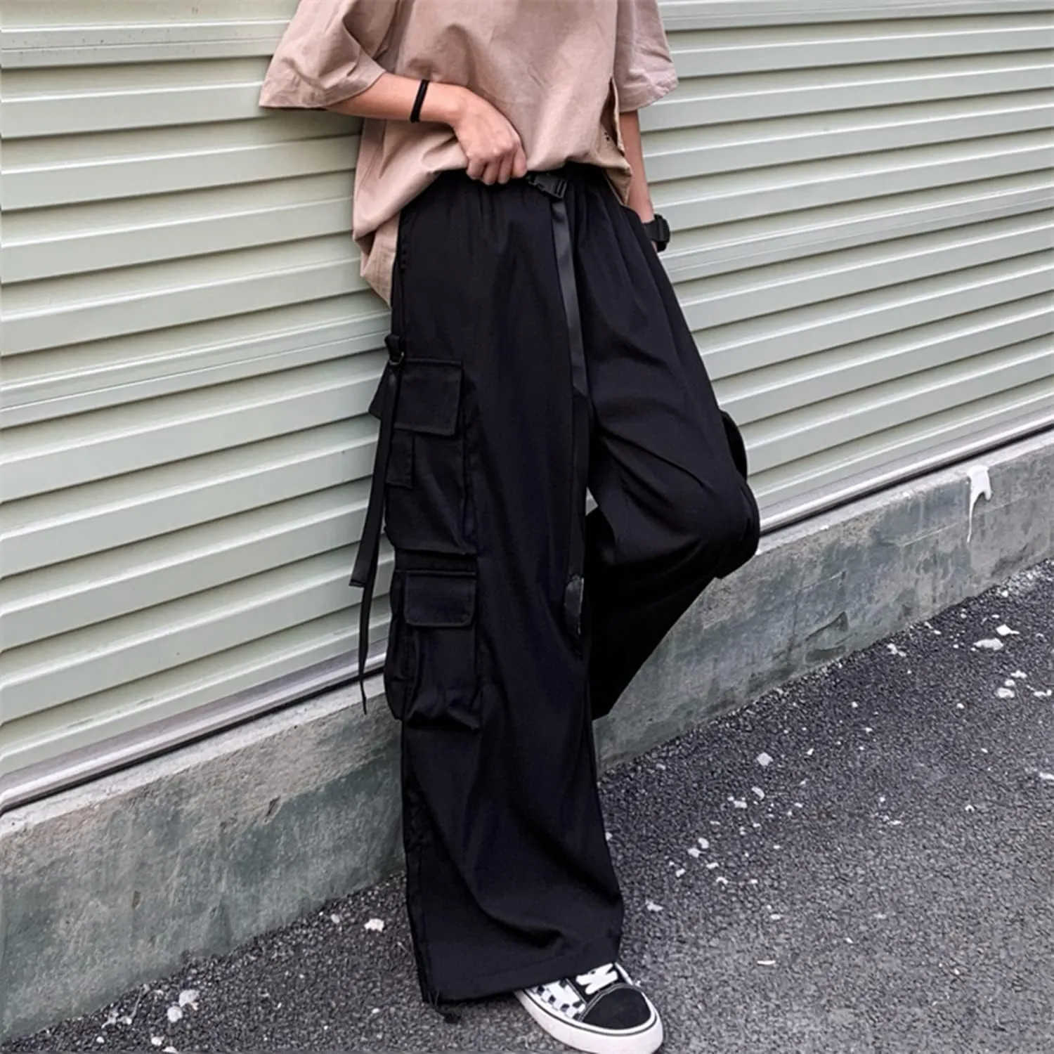 Wide Leg Cargo Pants Punk Baggy Drawstring Trousers Harajuku Fashion Wide Straight Leg Sweatpants Joggers