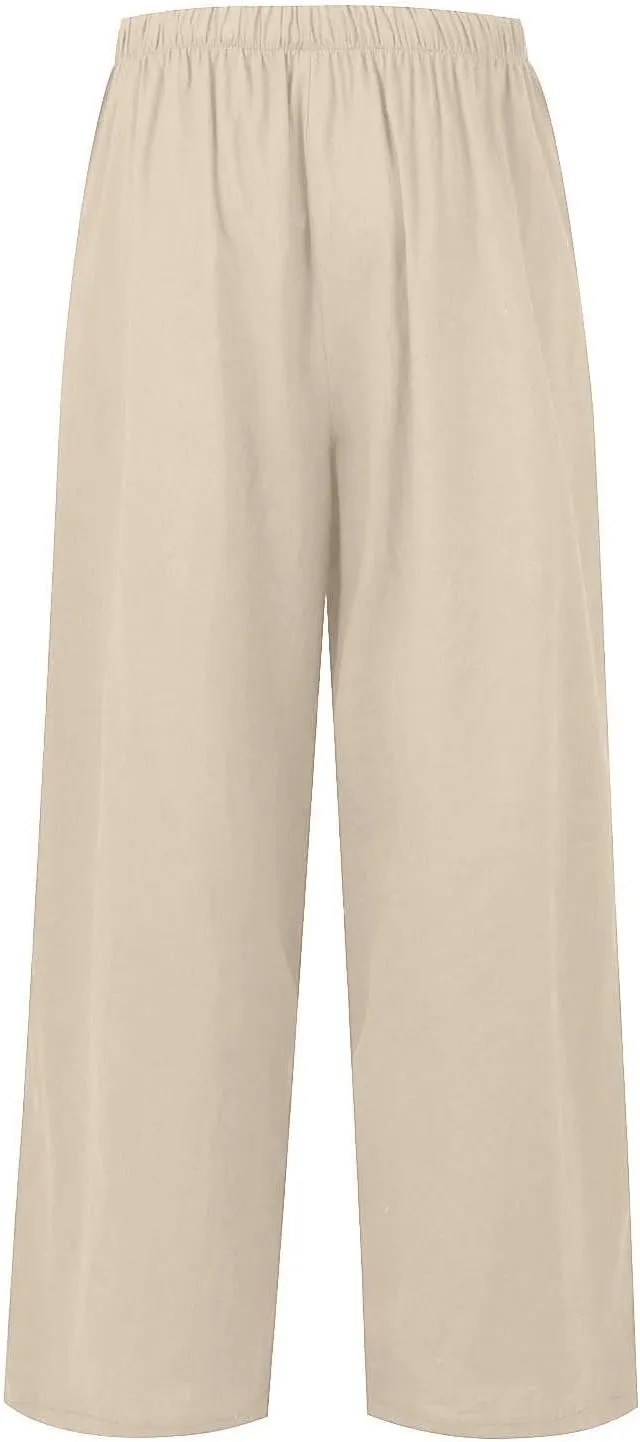 Wide Leg Linen Pants Women Summer Lightweight Elastic High Waisted Flowy Palazzo Pants Loose Fit Lounge Beach Pants