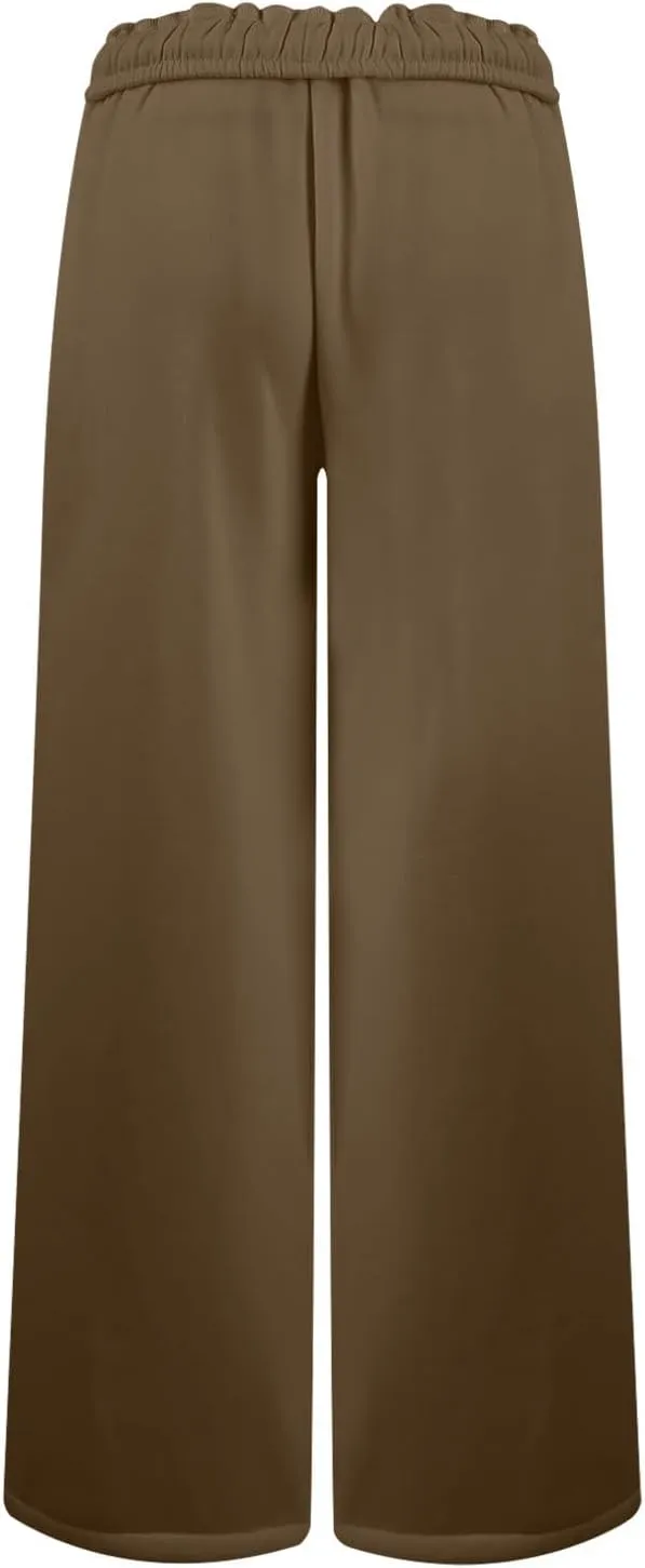 Wide Leg Sweatpants for Women Drawstring High Waisted Lounge Trousers Elastic Waist Baggy Casual Pants with Pockets