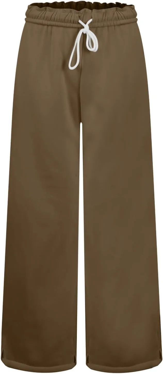 Wide Leg Sweatpants for Women Drawstring High Waisted Lounge Trousers Elastic Waist Baggy Casual Pants with Pockets