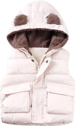 Winter Coats Girls Size 8 Boys And Girls Fall And Winter Bear Padded Hooded Vest Zipper Cotton Jacket Girls Bubble Coat