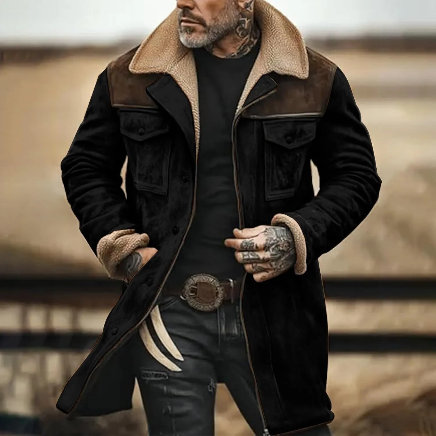 Winter Jackets for Men Vintage Suede Jacket Plush Collar Coats Faux Leather Jacket Zip Up Motorcycle Jacket Coats