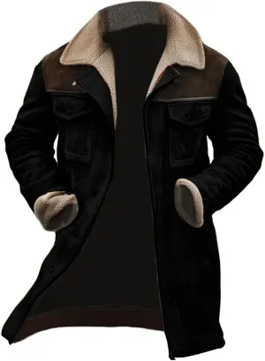 Winter Jackets for Men Vintage Suede Jacket Plush Collar Coats Faux Leather Jacket Zip Up Motorcycle Jacket Coats