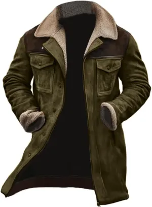 Winter Jackets for Men Vintage Suede Jacket Plush Collar Coats Faux Leather Jacket Zip Up Motorcycle Jacket Coats