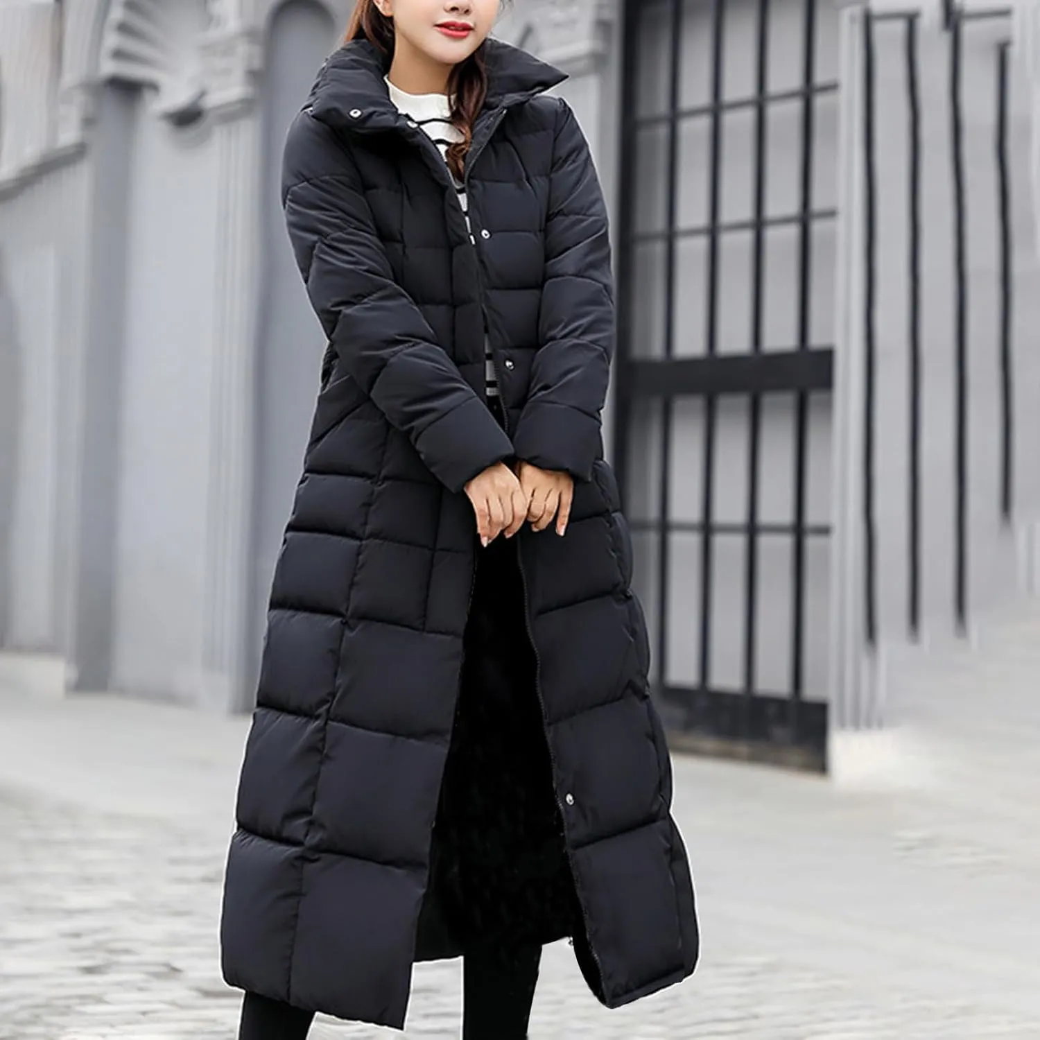 Winter Warm Coats for Women Thick Cotton Down Jacket Solid Color Hooded Padded Outerwear with Detachable Fur Collar