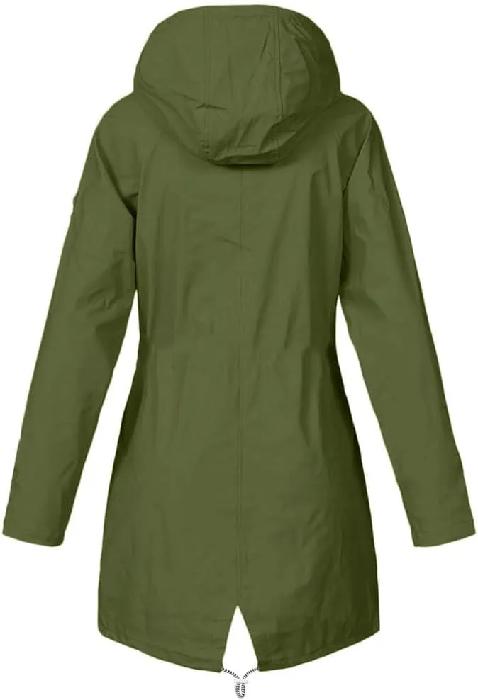 Wkishenl Waterproof Rain Coat Women Fall Winter Fleece Lined Outdoor Trench Coats Plus Size Windbreaker Rain Jacket