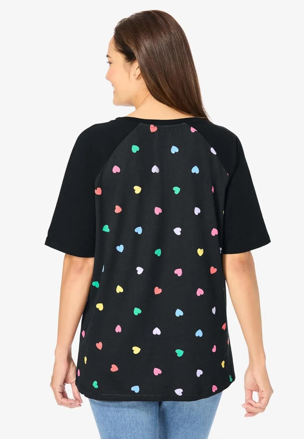 Woman Within Women's Plus Size Elbow Sleeve V-Neck Baseball Tee
