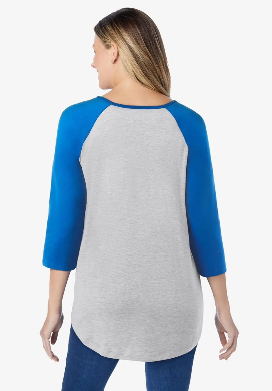 Woman Within Women's Plus Size Three-Quarter Sleeve Baseball Tee