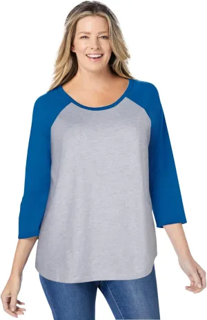 Woman Within Women's Plus Size Three-Quarter Sleeve Baseball Tee