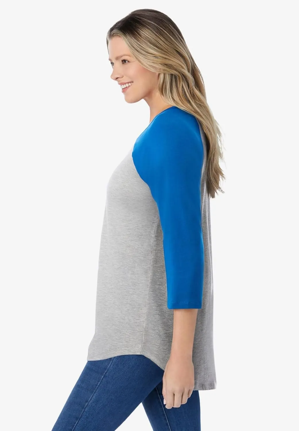 Woman Within Women's Plus Size Three-Quarter Sleeve Baseball Tee