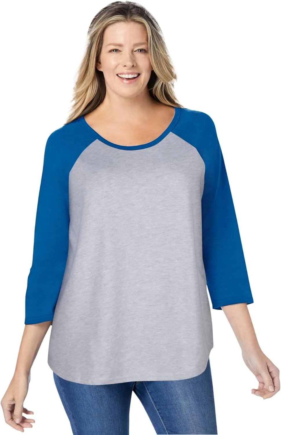Woman Within Women's Plus Size Three-Quarter Sleeve Baseball Tee