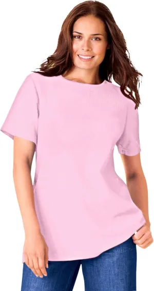 Woman Within Women's Plus Size Waffle Thermal Satin Trim Tee
