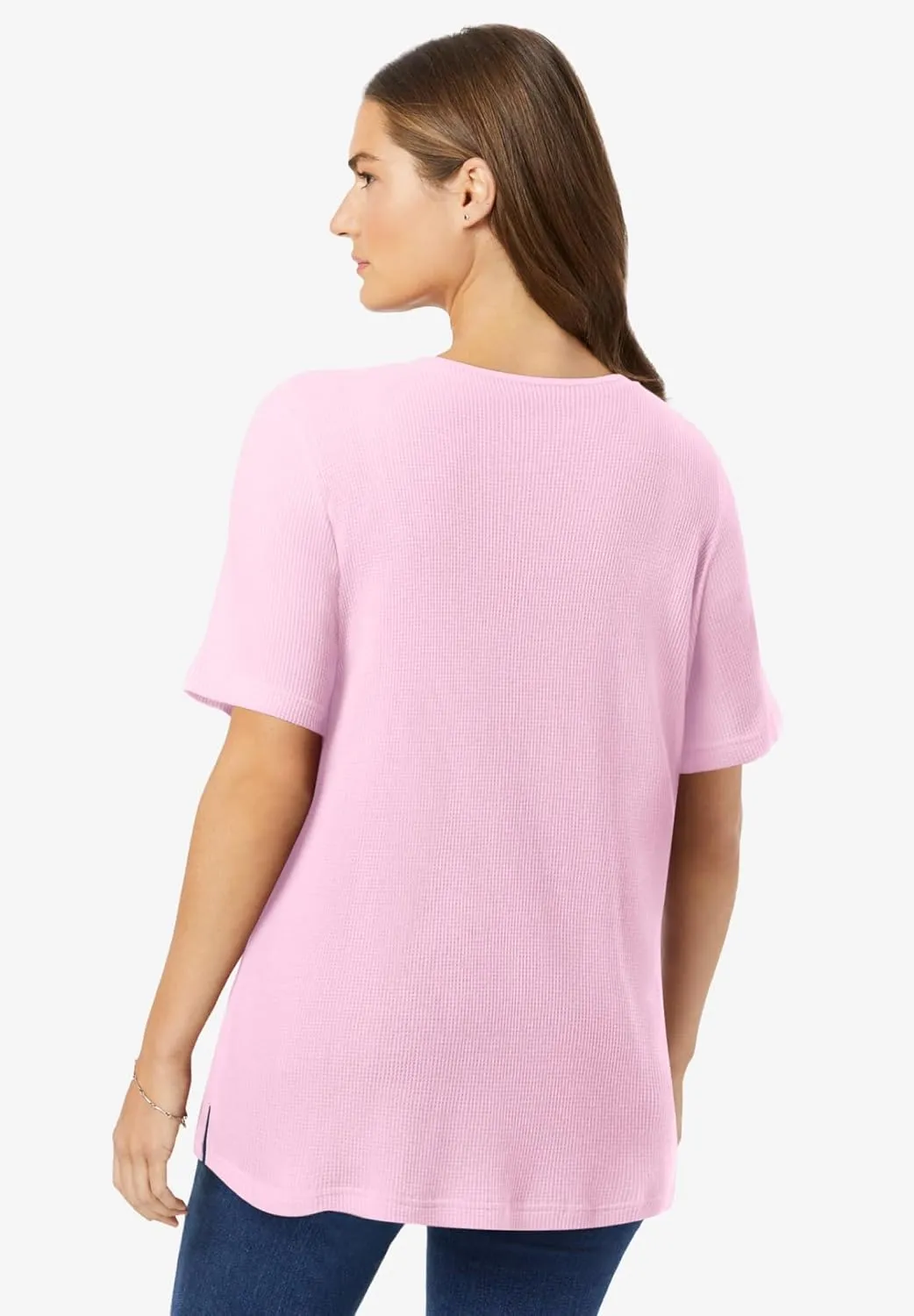 Woman Within Women's Plus Size Waffle Thermal Satin Trim Tee