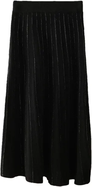 Women 100 Percent Merino Wool Pleated A-Line Skirt Office Lady Work Skirt Elastic Waist Weekend Skirt Female Midi Skirt