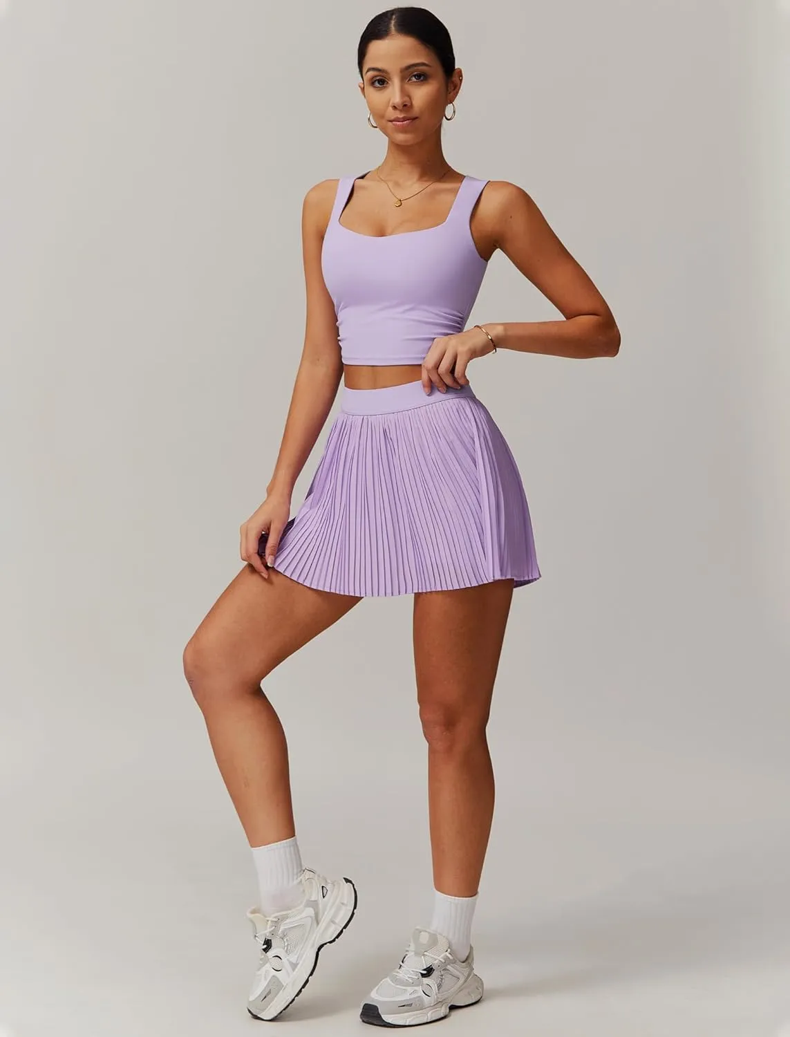 Women 2 Piece Tennis Dress Square Neck Tank Top with High Waisted Pleated Workout Skorts Skirt Set Yoga Golf Outfits