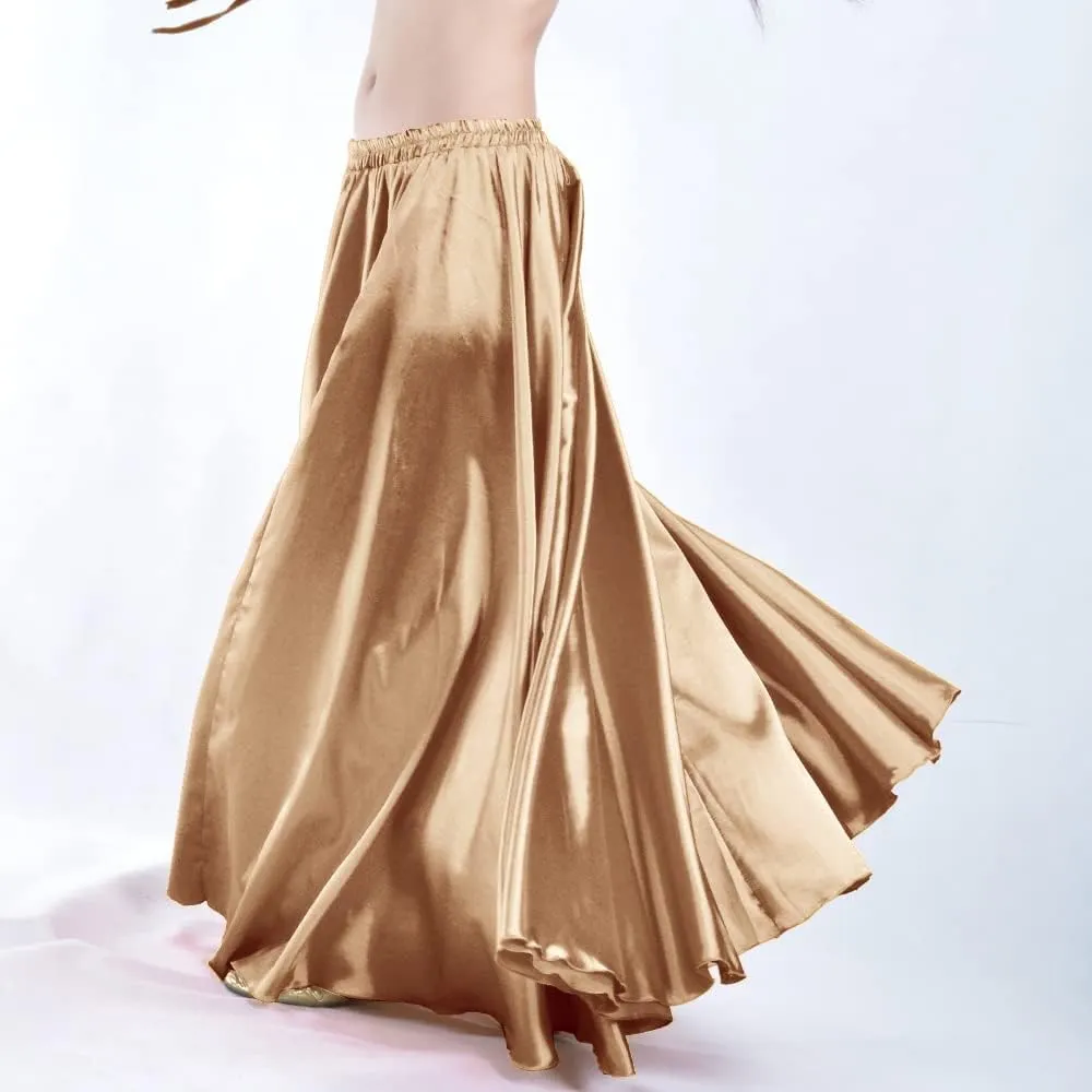 Women 38' Long Satin Full Shiny Dance Maxi Skirt for Latin Belly Dancing Performance Costume Cosplay Party Travel