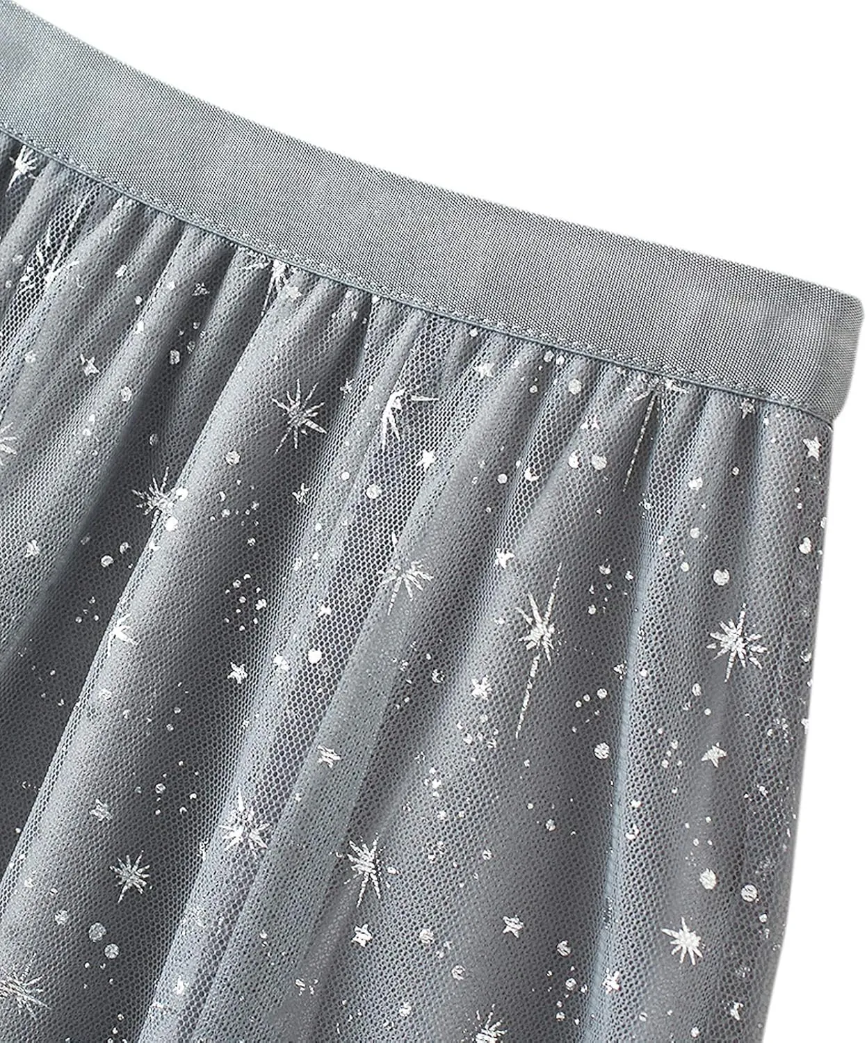 Women a Line Tulle Skirt Elastic Waist Layered Ruffle Midi Skirt Star Print Pleated Skirt Concert Skirt