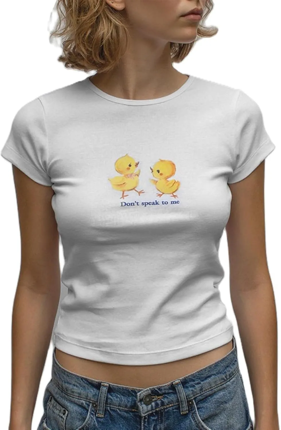 Women Baby Tees Y2K Graphic Print Crop Top Cute Vintage Short Sleeve T-Shirt 90s Slim Fit Cropped Tee Streetwear