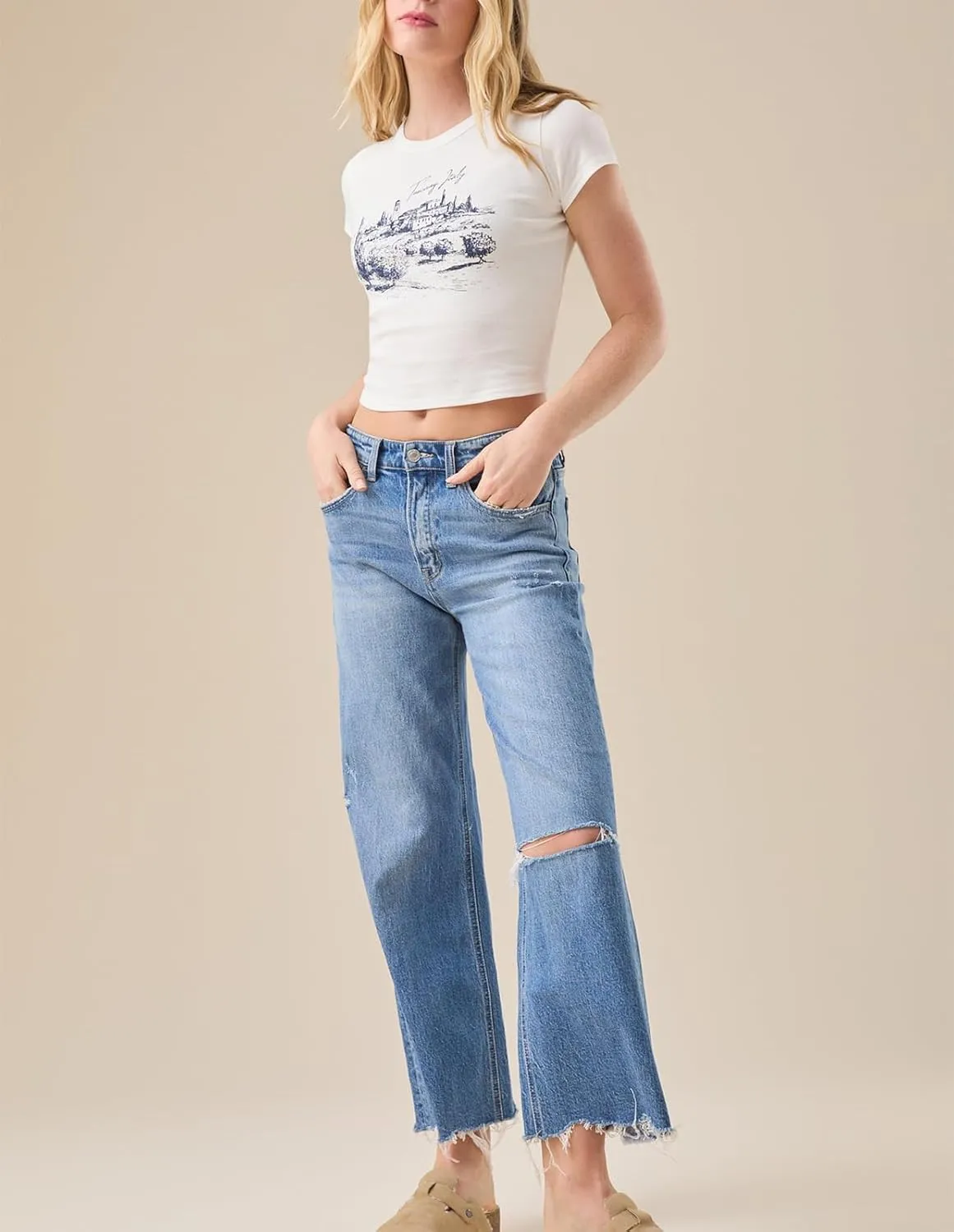 Women Baby Tees Y2K Graphic Print Crop Top Cute Vintage Short Sleeve T-Shirt 90s Slim Fit Cropped Tee Streetwear