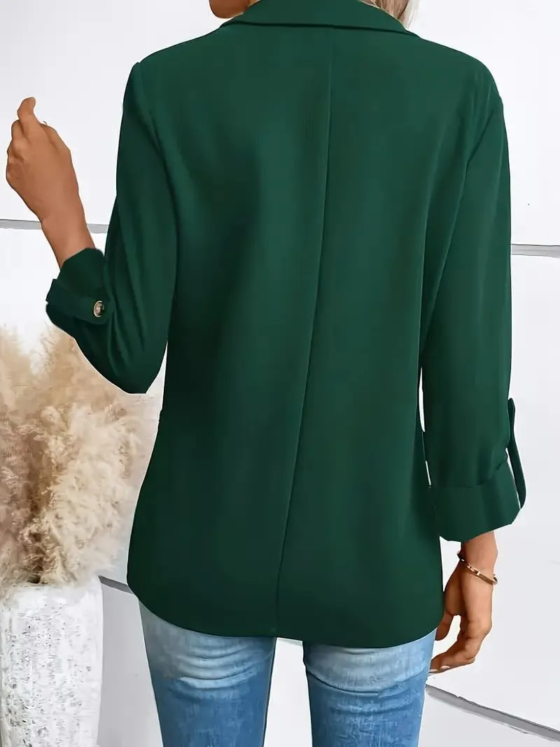 Women Blazers 3/4 Roll Sleeve Lapel Blazer Jacket Button Down Open Front Coat Casual Business Jackets with Pockets