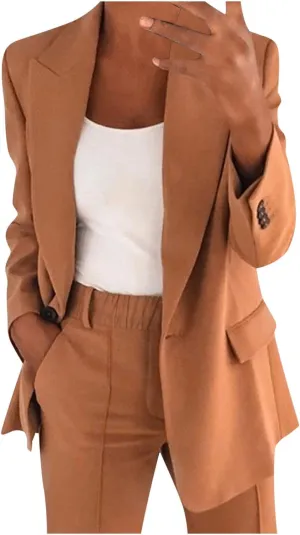 Women Business Casual Blazer Pant Suit Set for Work Spring Two Piece Outfits Blazer Jacket and Pants Plus Size, Large