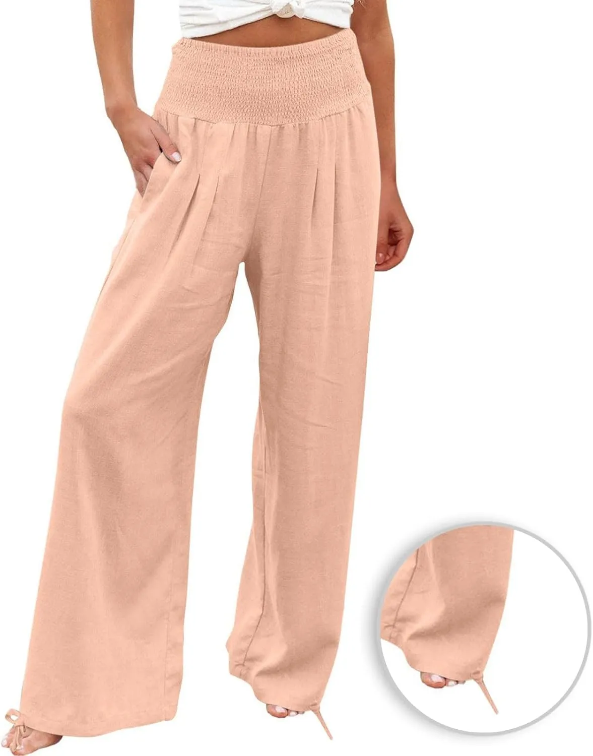 Women Cotton Linen Palazzo Pants Summer Boho Wide Leg High Waist Casual Lounge Pant 2025 Beach Travel Vacation Outfits