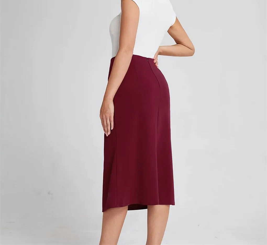 Women Elastic High Waist Length Bodycon Skirts Womens Solid Color Casual Skirt Midi Slim Fit Skirt