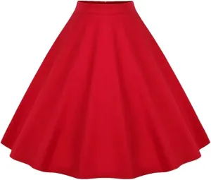 Women Elegant Flower Print Skirts Floral Pleated Black Red Pin Up High Waist Vintage Skirt