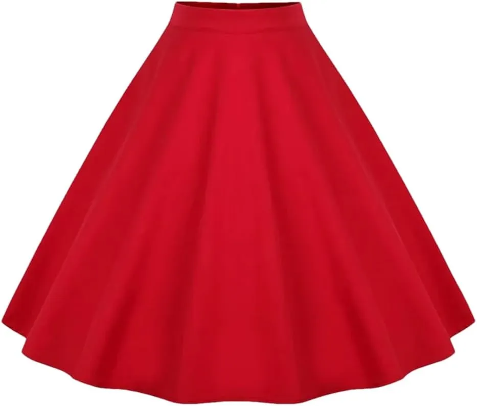 Women Elegant Flower Print Skirts Floral Pleated Black Red Pin Up High Waist Vintage Skirt