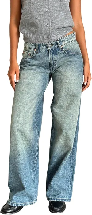 Women Low Rise Baggy Jeans Y2k Straight Wide Leg Boyfriend Viange Casual Denim Pants with Pockets