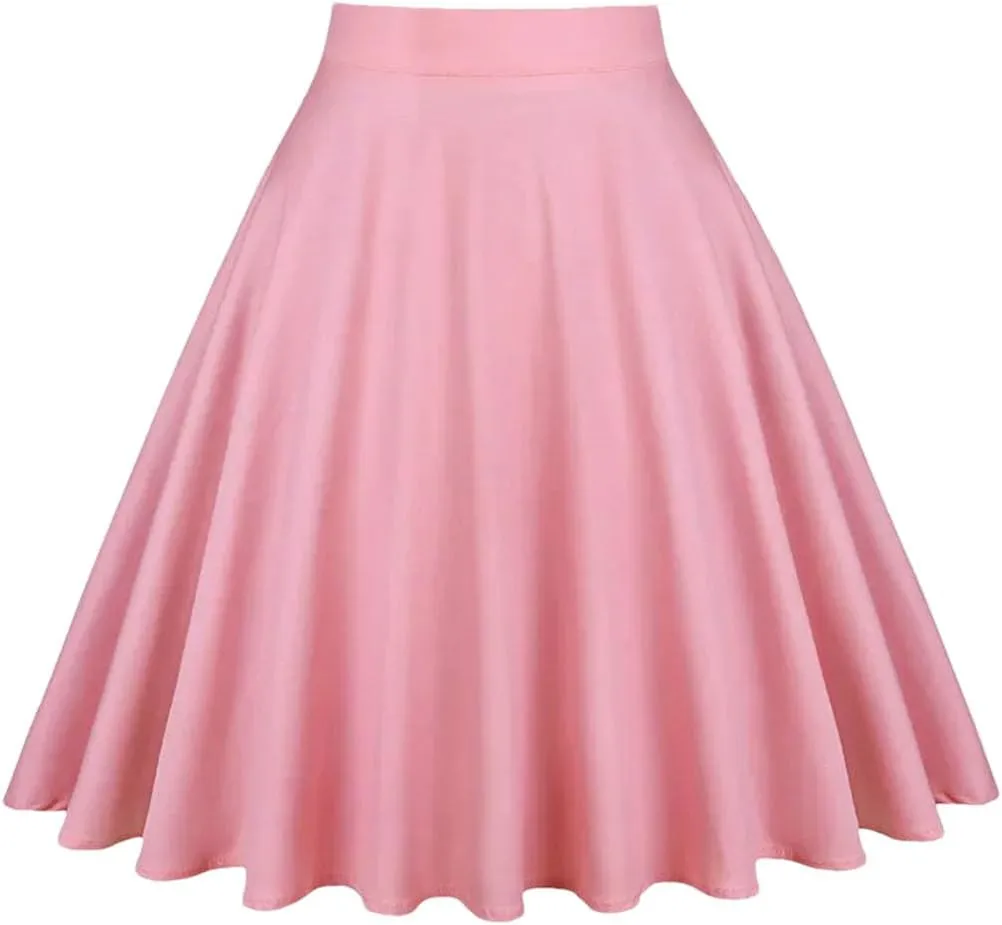 Women Pleated Skirt High Waist Retro Midi Solid Color Slim fit Casual Skirts