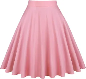 Women Pleated Skirt High Waist Retro Midi Solid Color Slim fit Casual Skirts