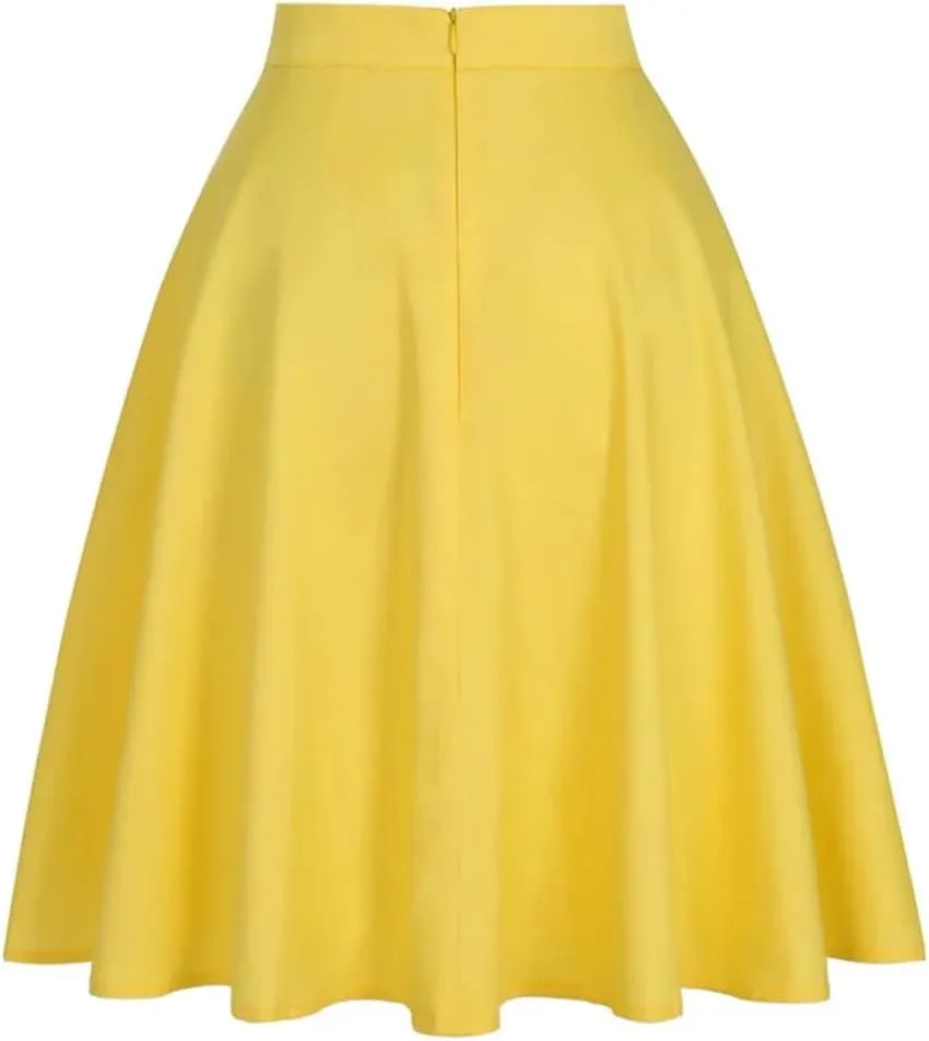 Women Pleated Skirt High Waist Retro Midi Solid Color Slim fit Casual Skirts