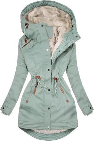 Women Thick Winter Jacket Fleece Lined Down Coat Drawstring Waist Jacket Hooded Parka Coat Warm Outerwear with Pockets