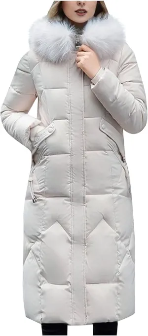 Women Warm Down Jacket With Fur Hood Long Puffer Coat Plus Size Praka Quilted Jacket Padded Winter Coats Outerwear 2023