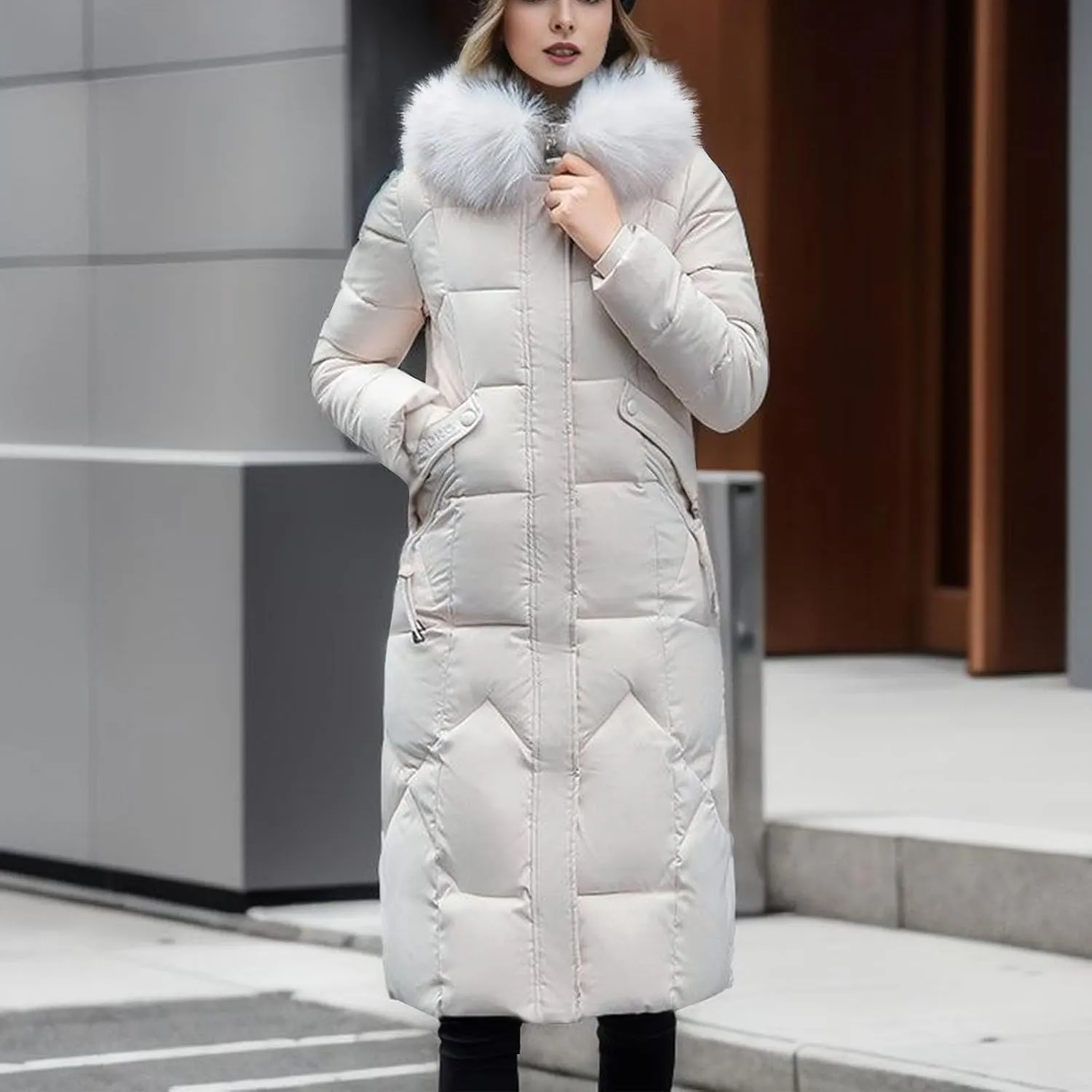 Women Warm Down Jacket With Fur Hood Long Puffer Coat Plus Size Praka Quilted Jacket Padded Winter Coats Outerwear 2023