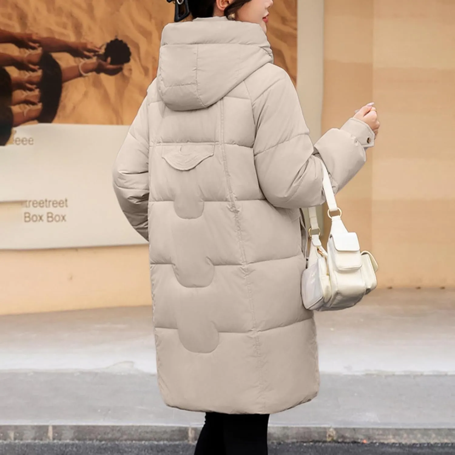 Women Winter Puffer Jacket Long Quilted Coat Padded Parkas Y2K Teen Girl Coat Cotton Hooded Long Sleeve with Pockets