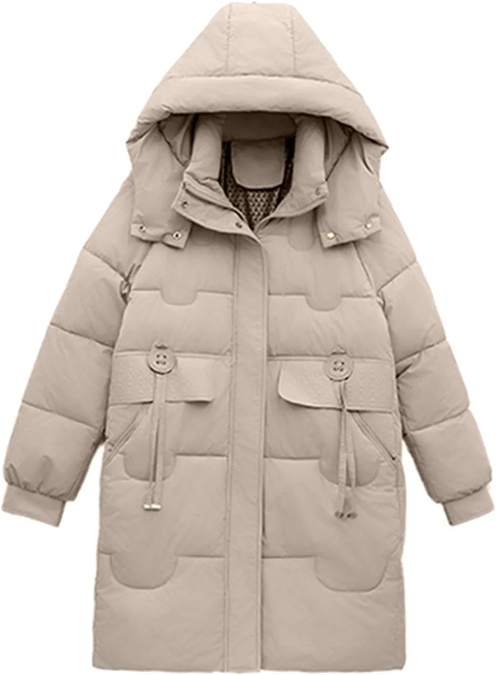 Women Winter Puffer Jacket Long Quilted Coat Padded Parkas Y2K Teen Girl Coat Cotton Hooded Long Sleeve with Pockets