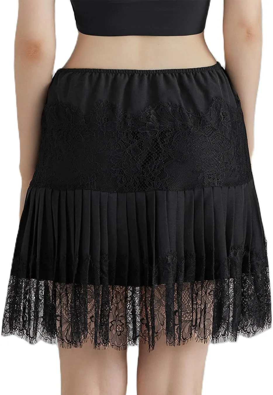 Women Y2k Lace Mini Skirts Summer Lace Slip Skirt Pleated Ruffle Floral Lace Tiered Short Skirts Underskirt